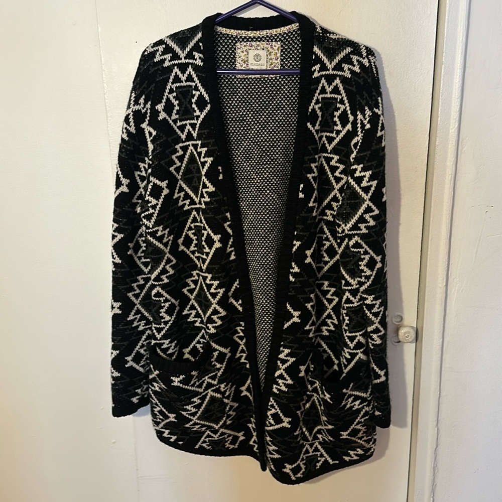 Element black and white pattern cardigan
